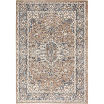Quarry QUA05 Traditional Persian Vintage Distressed Medallion Border Soft Textured Durable Low Profile Short Pile Beige/Grey/Ivory/Blue Rug-Nourison-Rug Love - The Most Loved Rug Store